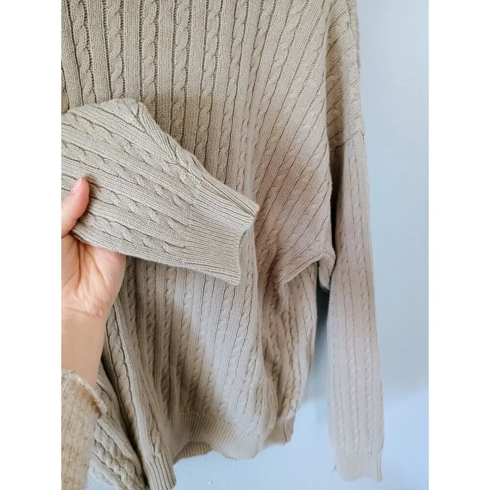 Vtg Shenandoah cotton cable knit crewneck sweater tan Brown M old money